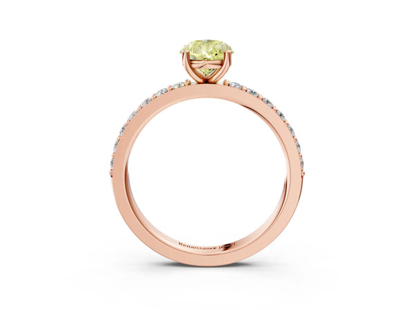 Rose gold Fancy Yellow Pear  Cut Diamond Solitaire with Pave Band and Four-Prong Setting