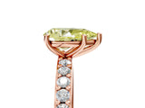 Rose gold Fancy Yellow Pear  Cut Diamond Solitaire with Pave Band and Four-Prong Setting