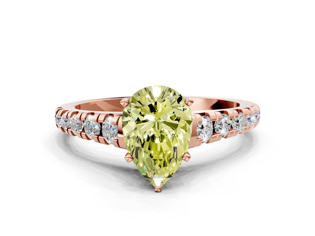 Rose gold Fancy Yellow Pear  Cut Diamond Solitaire with Pave Band and Four-Prong Setting_117