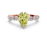 Rose gold Fancy Yellow Pear Cut Diamond Solitaire with Side Stones, Pave Band, Four-Prong Setting_85