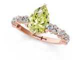Rose gold Fancy Yellow Pear Cut Diamond Solitaire with Side Stones, Pave Band, Four-Prong Setting_86