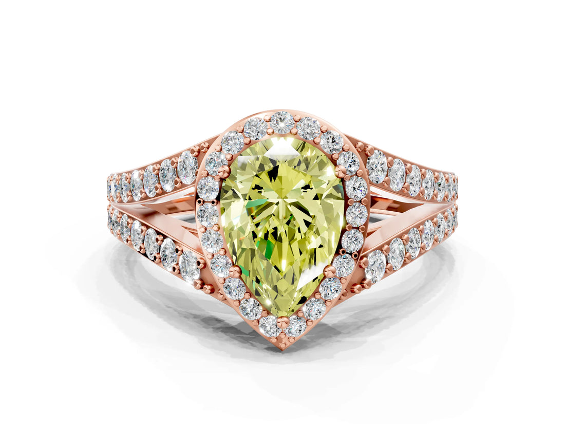 Rose gold Fancy Yellow Pear Cut Diamond Split Shank Halo Ring with Four-Prong Setting_66