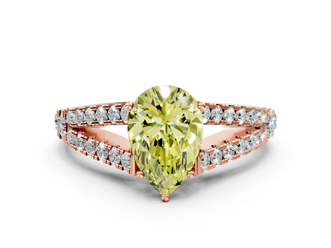 Rose gold Fancy Yellow Pear Cut Diamond Split Shank Pavé Engagement Ring with Four-Prong Setting_92