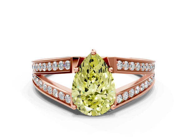 Rose Gold Pear-Shaped Pave Split Shank Engagement Ring Setting for Fancy Yellow Center