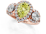 Rose gold Fancy Yellow Pear Cut Diamond Three-Stone Halo Ring with Prong Setting and Pavé Accents_1