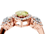Rose gold Fancy Yellow Pear Cut Diamond Three-Stone Halo Ring with Prong Setting and Pavé Accents_4