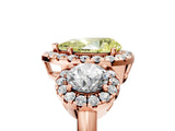 Rose gold Fancy Yellow Pear Cut Diamond Three-Stone Halo Ring with Prong Setting and Pavé Accents_5