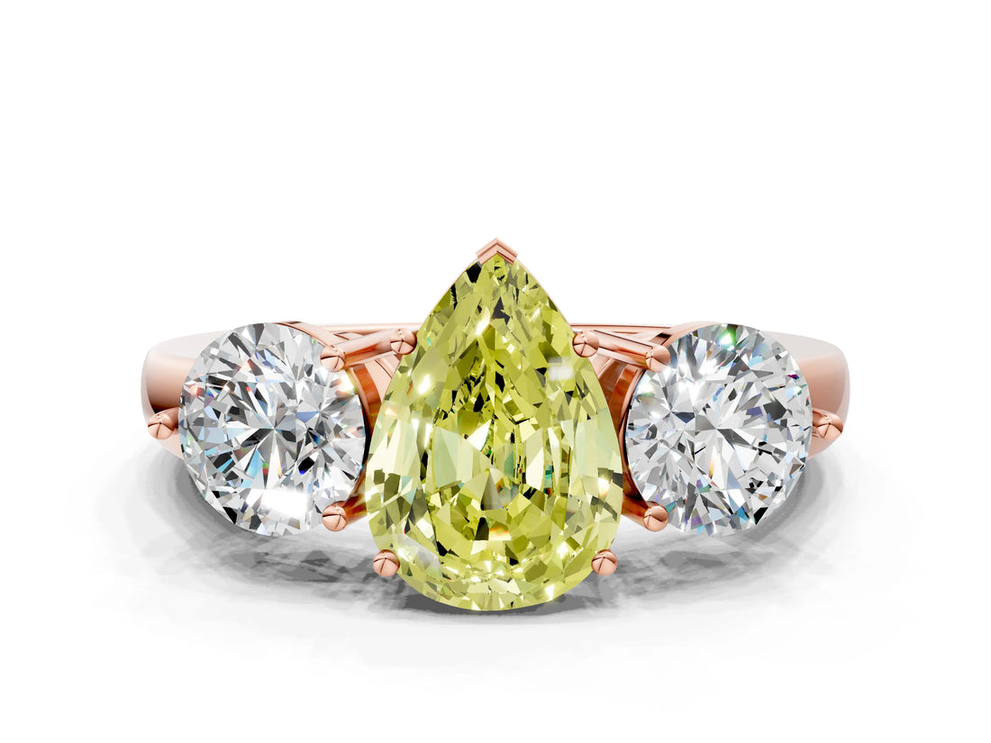 Rose gold Fancy Yellow Pear Cut Diamond Three-Stone Ring with Prong Setting and Classic Band_147