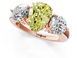 Rose gold Fancy Yellow Pear Cut Diamond Three-Stone Ring with Prong Setting and Classic Band_148