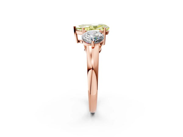 Rose gold Fancy Yellow Pear Cut Diamond Three-Stone Ring with Prong Setting and Classic Band