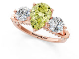 Rose gold Fancy Yellow Pear Cut Diamond Three-Stone Ring with Prong Setting and Pavé Band_1