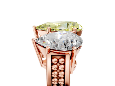 Rose gold Fancy Yellow Pear Cut Diamond Three-Stone Ring with Prong Setting and Textured Band_5