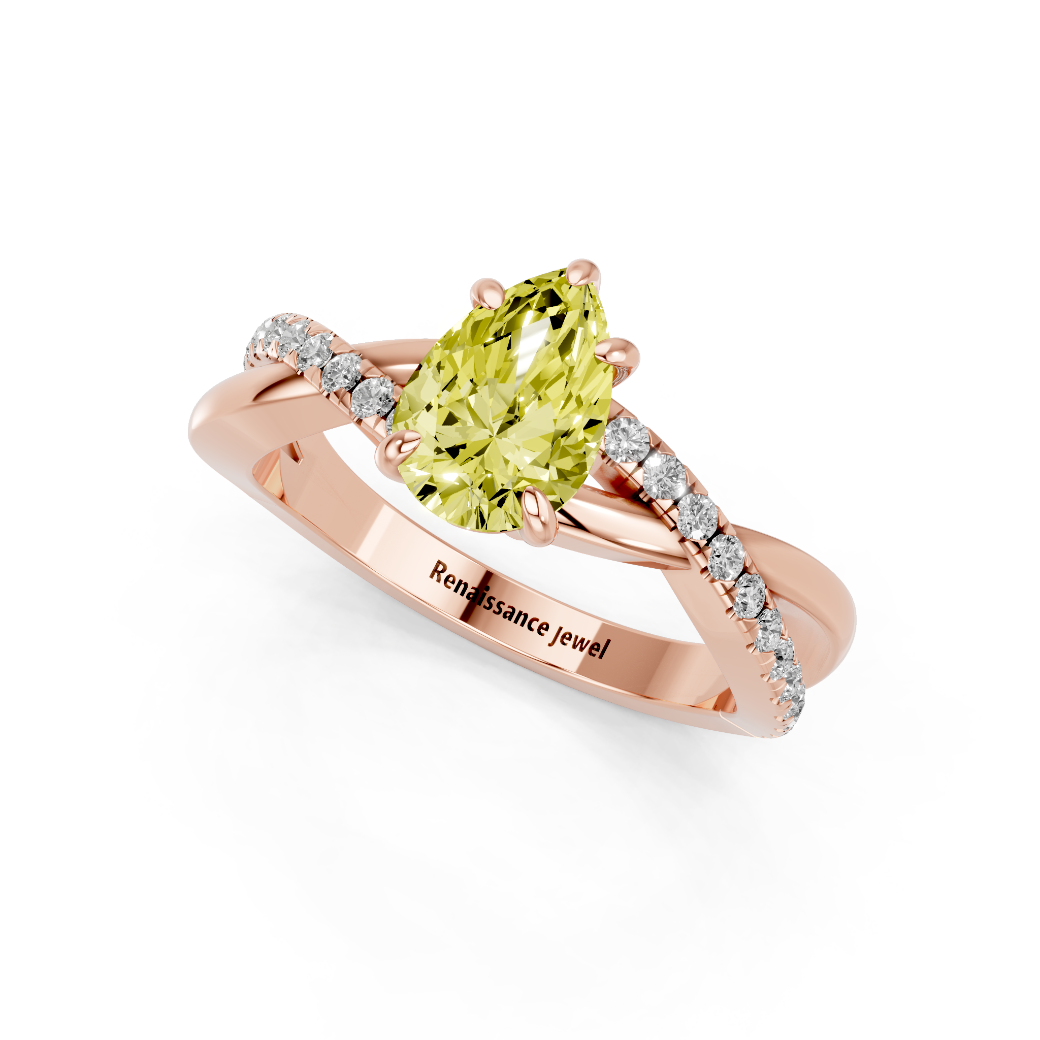 Rose gold Fancy Yellow Pear  Cut Diamond Twist Band Solitaire with Prong Setting_11