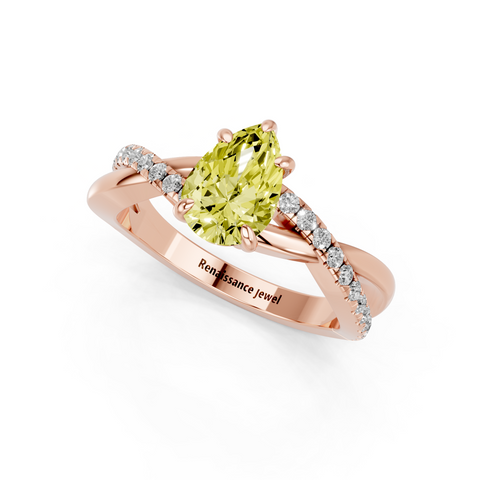 Rose gold Fancy Yellow Pear  Cut Diamond Twist Band Solitaire with Prong Setting_11