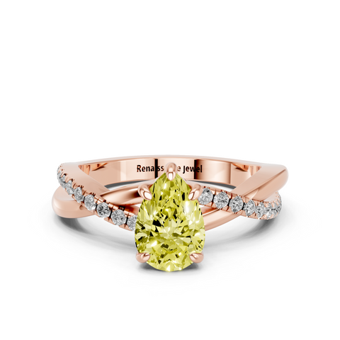 Rose gold Fancy Yellow Pear  Cut Diamond Twist Band Solitaire with Prong Setting_22