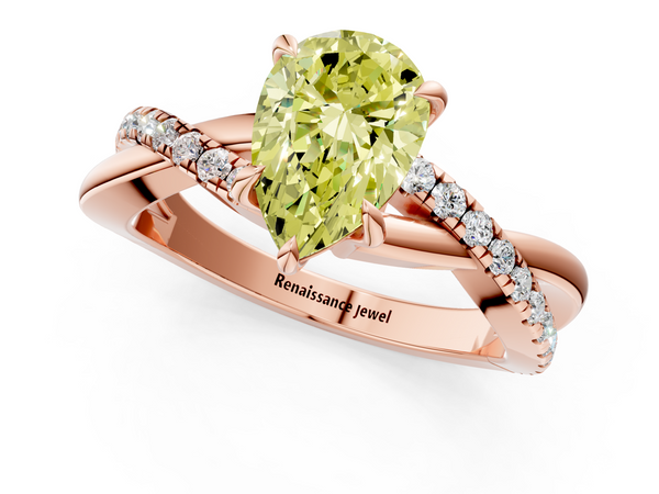 Rose gold Fancy Yellow Pear  Cut Diamond Twisted Band with Pavé Setting and Four-Prong Setting