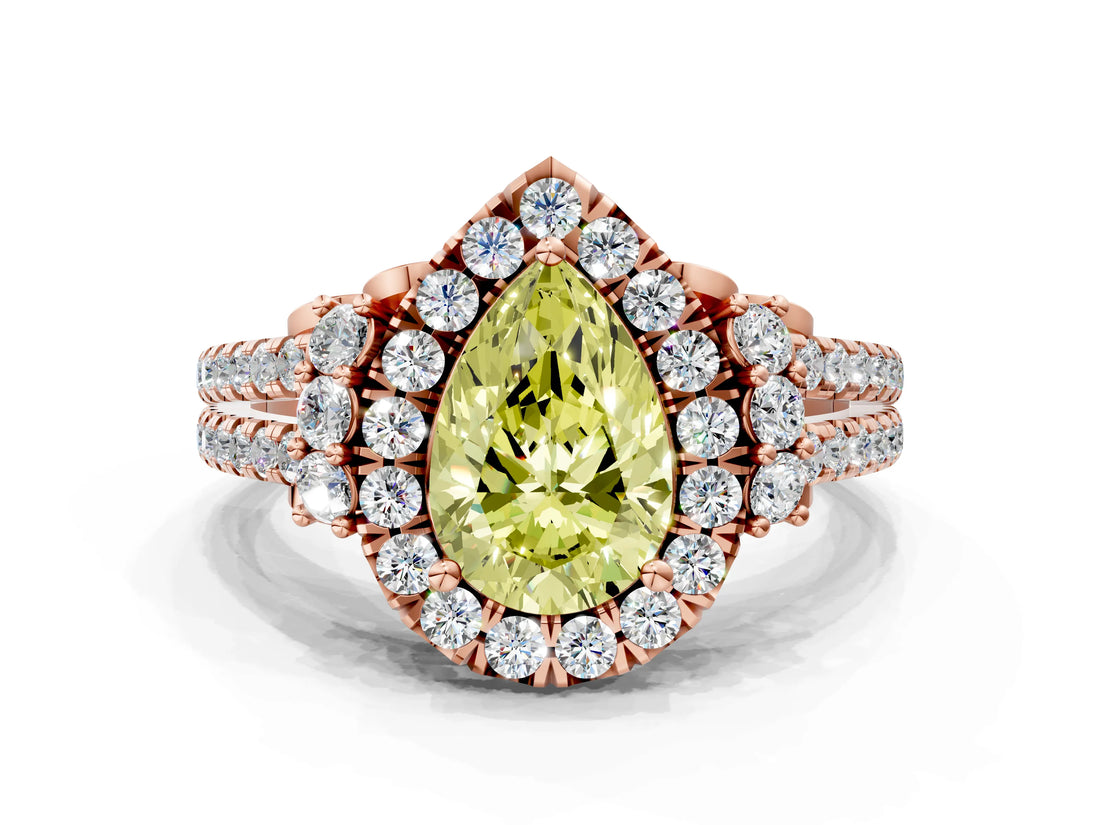Rose gold Fancy Yellow Pear  Cut Double Halo Diamond Engagement Ring with Pave Band and Four-Prong Setting_43