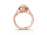 Rose gold Fancy Yellow Pear  Cut Double Halo Split Shank Diamond Ring with Prong Setting_52