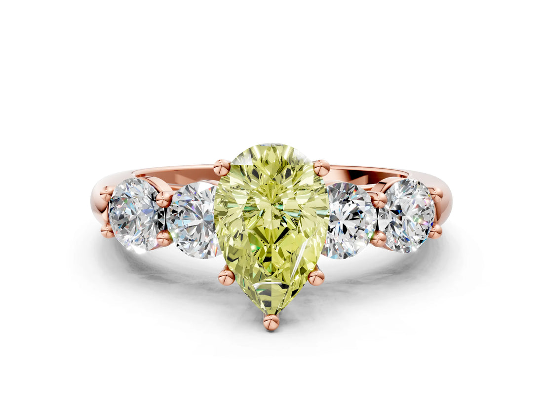 Rose gold Fancy Yellow Pear  Cut Five-Stone Prong Set Diamond Ring with Classic Band_32
