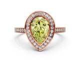 Rose gold Fancy Yellow Pear Cut Halo Bezel Diamond Pave Band Ring