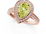 Rose gold Fancy Yellow Pear Cut Halo Bezel Diamond Pave Band Ring_1