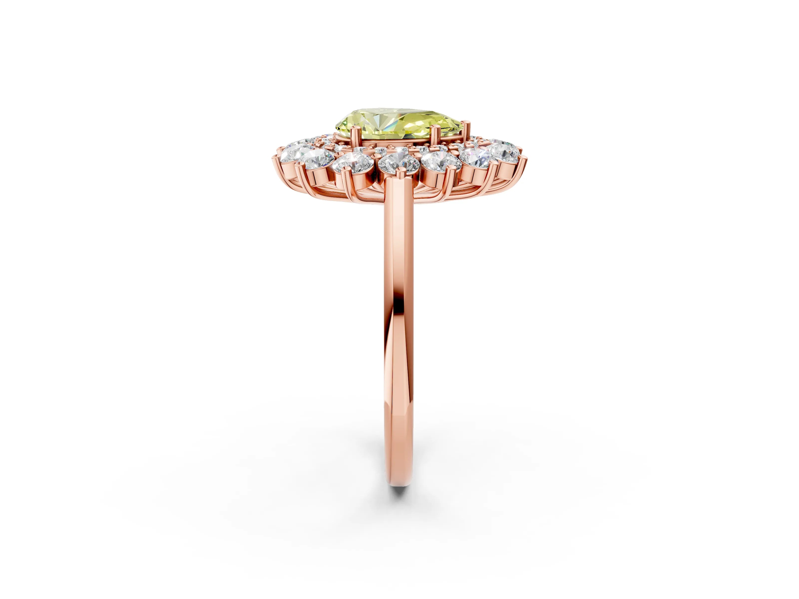 Rose gold Fancy Yellow Pear Cut Halo Cluster Diamond Ring with Pave Band and Four-Prong Setting_14