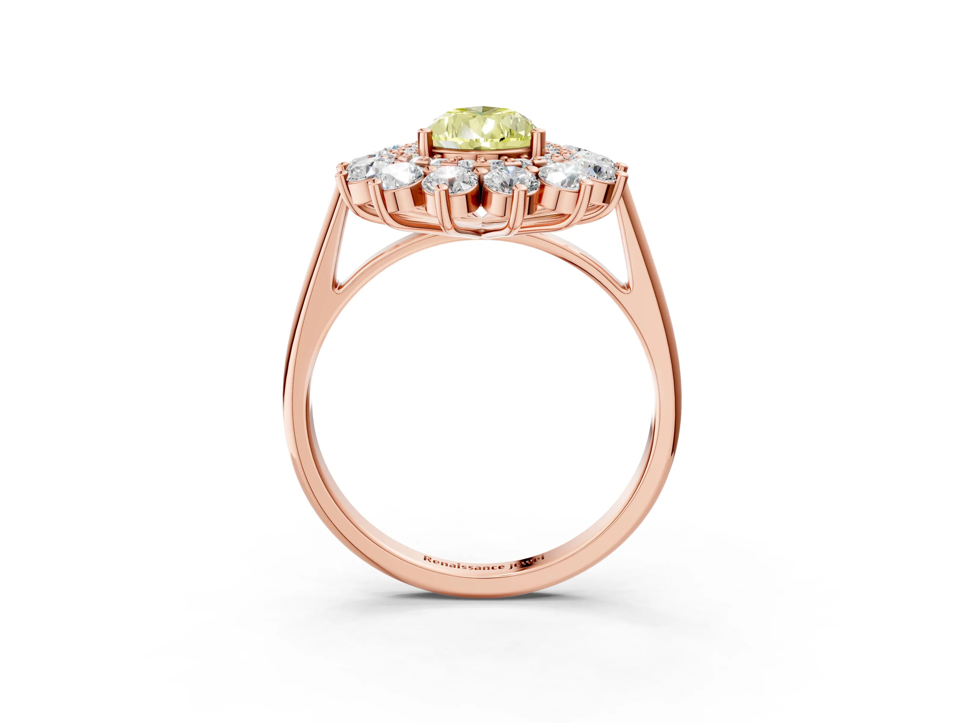 Rose gold Fancy Yellow Pear Cut Halo Cluster Diamond Ring with Pave Band and Four-Prong Setting_3