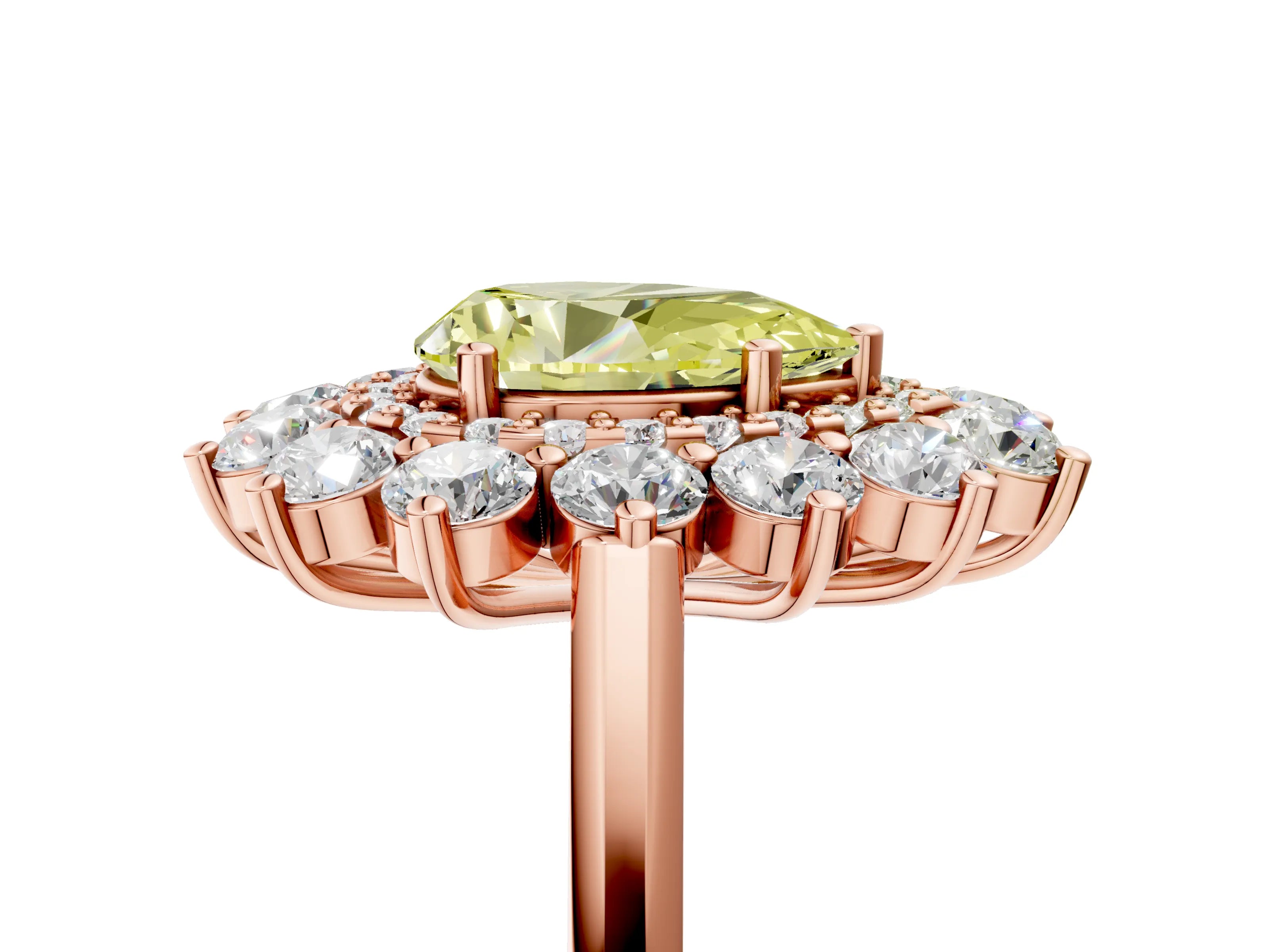Rose gold Fancy Yellow Pear Cut Halo Cluster Diamond Ring with Pave Band and Four-Prong Setting_5