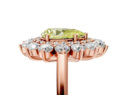Rose gold Fancy Yellow Pear Cut Halo Cluster Diamond Ring with Pave Band and Four-Prong Setting_5