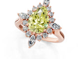 Rose gold Fancy Yellow Pear Cut Halo Diamond Cluster Ring with Marquise and Round Stones on a White Gold Band with Prong Setting_1