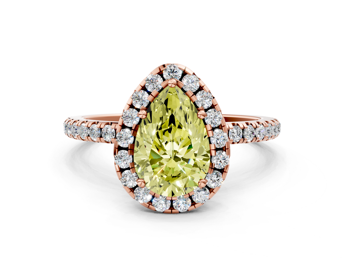 Rose gold Fancy Yellow Pear  Cut Halo Diamond Engagement Ring with Pave Band and Four-Prong Setting_21