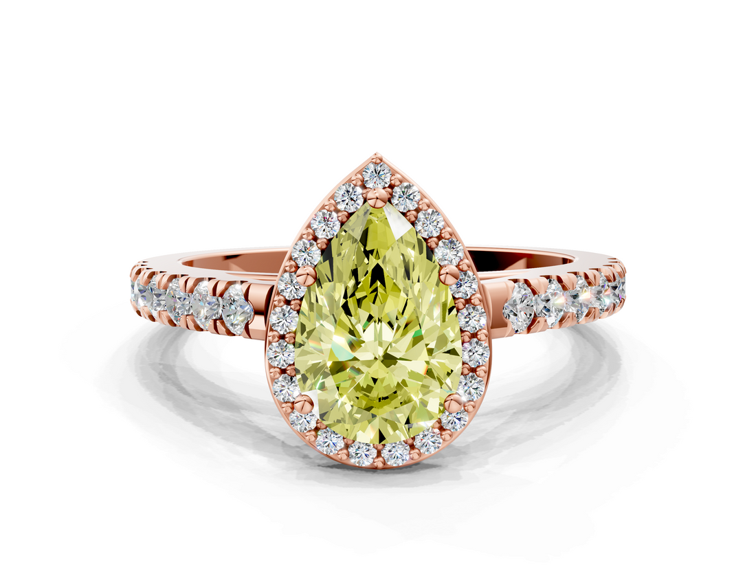 Rose gold Fancy Yellow Pear  Cut Halo Diamond Engagement Ring with Pave Band and Four-Prong Setting_28