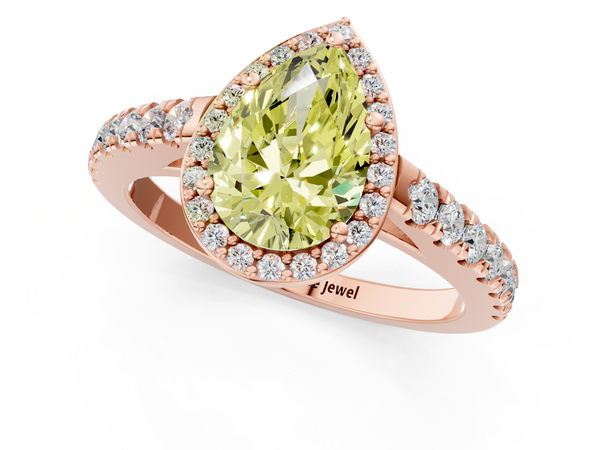 Rose gold Fancy Yellow Pear  Cut Halo Diamond Engagement Ring with Pave Band and Four-Prong Setting