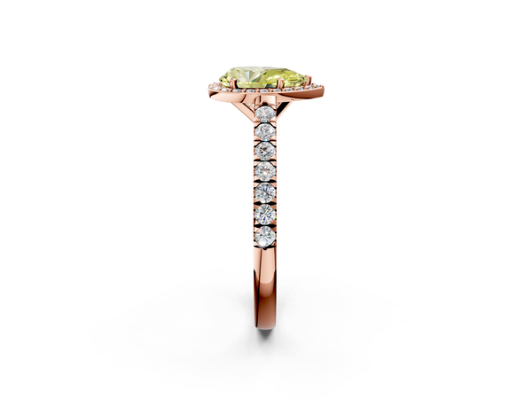 Rose gold Fancy Yellow Pear  Cut Halo Diamond Engagement Ring with Pave Band and Four-Prong Setting
