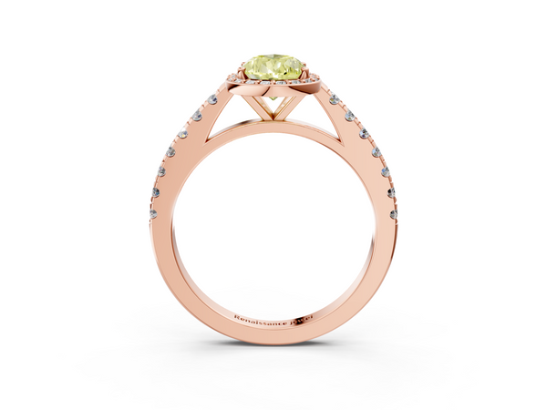 Rose gold Fancy Yellow Pear  Cut Halo Diamond Engagement Ring with Pave Band and Four-Prong Setting