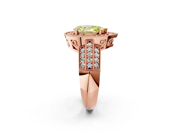 Rose gold Fancy Yellow Pear Cut Halo Diamond Engagement Ring with Pave Split Shank and Four-Prong Setting