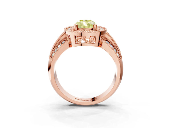 Rose gold Fancy Yellow Pear Cut Halo Diamond Engagement Ring with Pave Split Shank and Four-Prong Setting