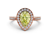 Rose gold Fancy Yellow Pear Cut Halo Diamond Engagement Ring with Split Shank Band and Four-Prong Setting