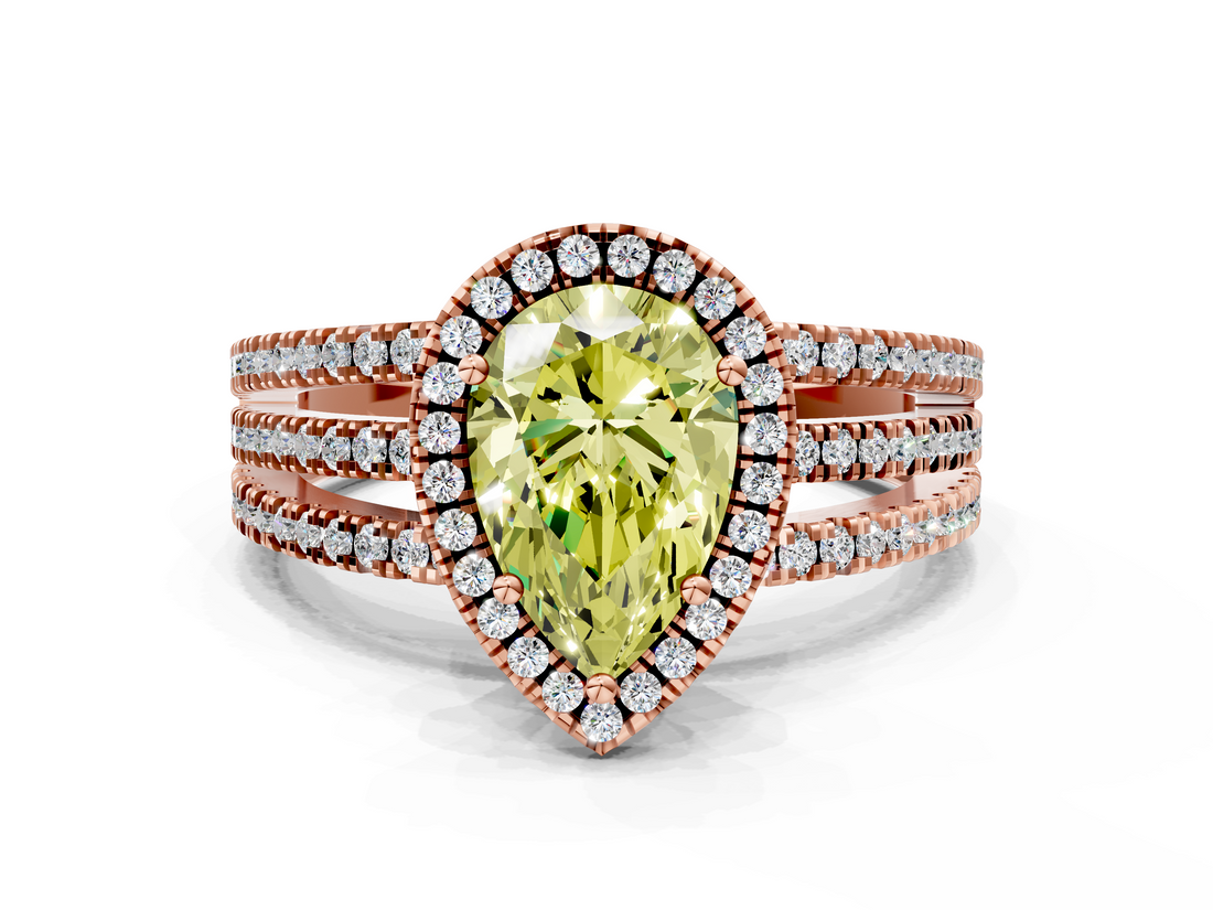 Rose gold Fancy Yellow Pear  Cut Halo Diamond Engagement Ring with Split Shank and Four-Prong Setting_20