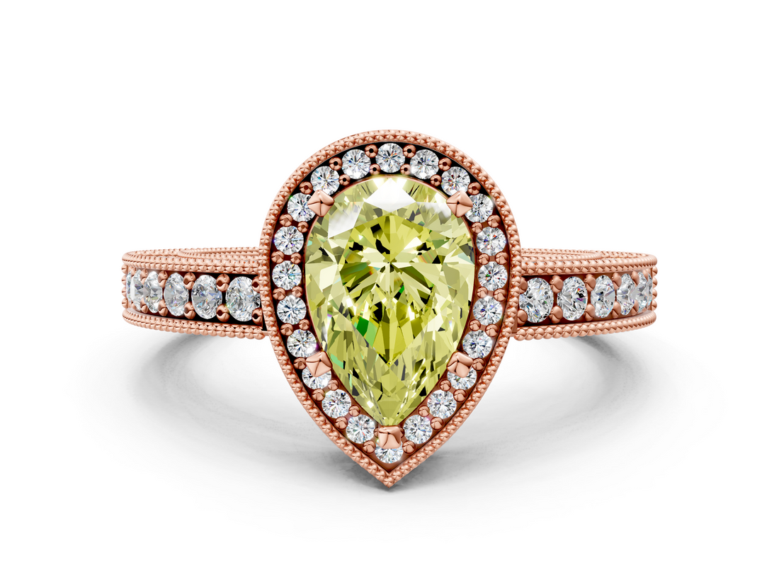 Rose gold Fancy Yellow Pear  Cut Halo Diamond Pave Band Ring with Four-Prong Setting_45