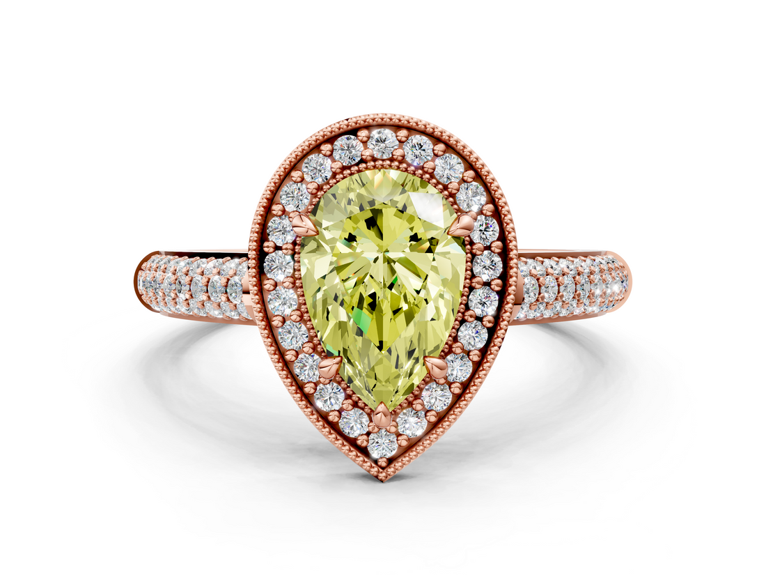 Rose gold Fancy Yellow Pear  Cut Halo Diamond Pave Band with Four-Prong Setting_37