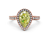 Rose gold Fancy Yellow Pear Cut Halo Diamond Pave Band with Prong Setting