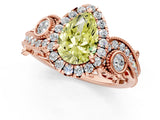 Rose gold Fancy Yellow Pear Cut Halo Diamond Ring with Milgrain and Bezel Accents on a Split Shank Band_13
