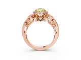 Rose gold Fancy Yellow Pear Cut Halo Diamond Ring with Milgrain and Bezel Accents on a Split Shank Band_15