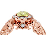Rose gold Fancy Yellow Pear Cut Halo Diamond Ring with Milgrain and Bezel Accents on a Split Shank Band_16