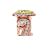 Rose gold Fancy Yellow Pear Cut Halo Diamond Ring with Milgrain and Bezel Accents on a Split Shank Band_17