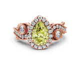 Rose gold Fancy Yellow Pear Cut Halo Diamond Ring with Milgrain and Bezel Accents on a Split Shank Band_24