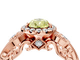 Rose gold Fancy Yellow Pear Cut Halo Diamond Ring with Milgrain and Bezel Accents on a Split Shank Band_28