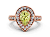 Rose gold Fancy Yellow Pear  Cut Halo Diamond Ring with Pavé Band and Four-Prong Setting_68