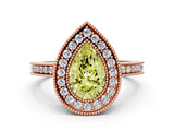 Rose gold Fancy Yellow Pear  Cut Halo Diamond Ring with Pavé Band and Milgrain Prong Setting_33